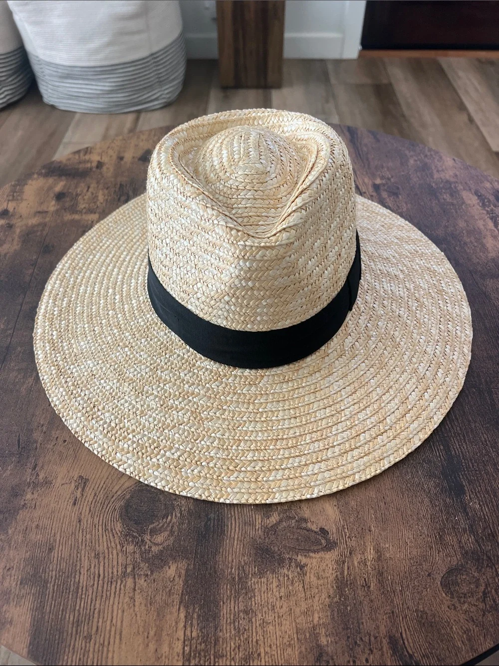 Brixton Wide-Brim Straw Fedora with Black Band